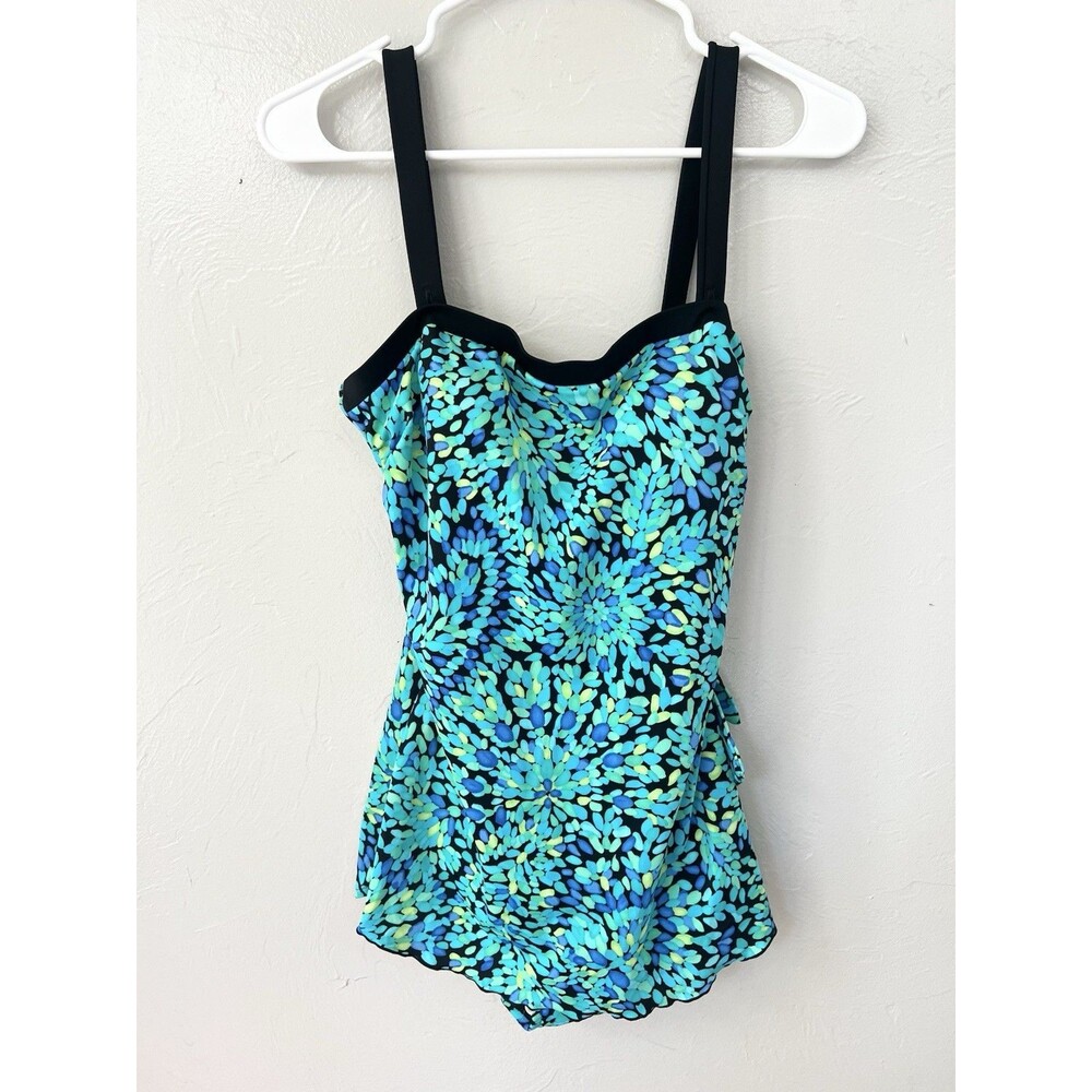 Maxine of Hollywood Womens size 12 Paisley One Piece Swimsuit Blue mm28k31s